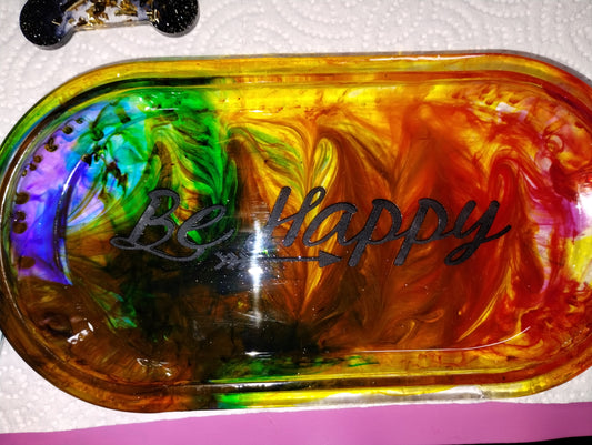 "Be Happy" Trinket/Rolling Tray